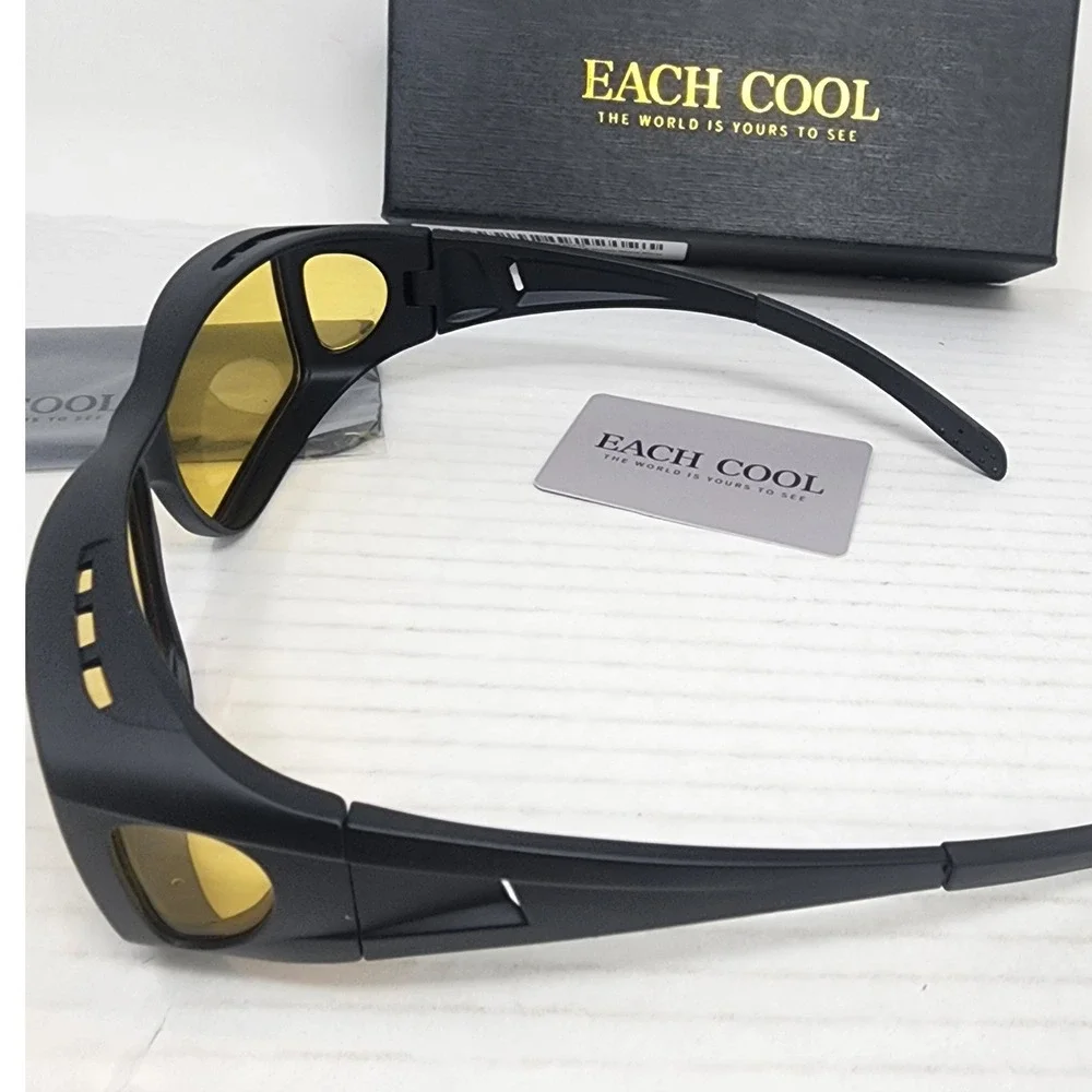 Each Cool Night Vision Glasses Men OS Black‎ Yellow Lens Wrap Driving Safety NWT